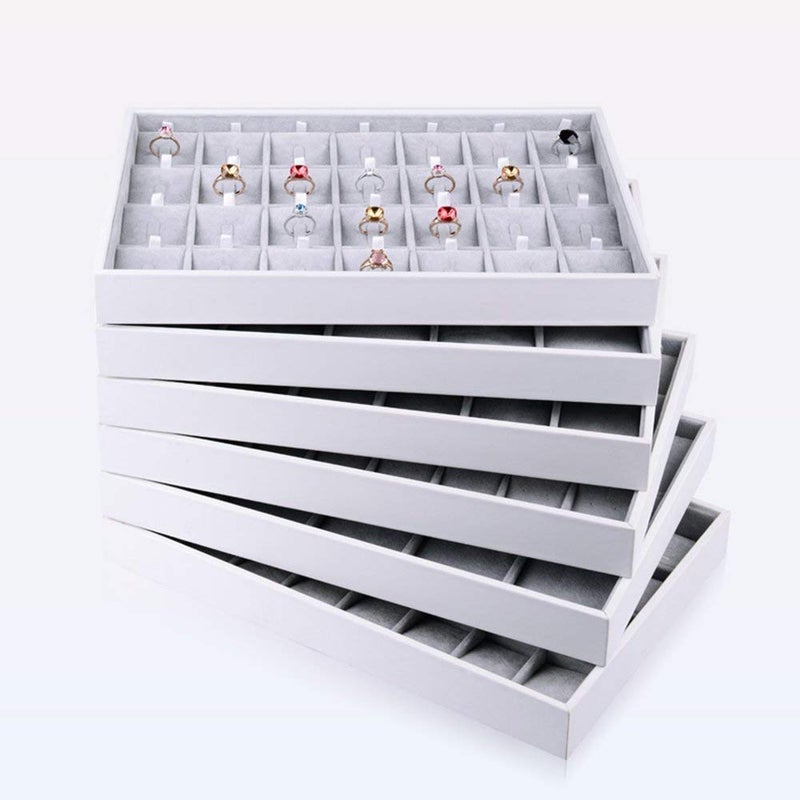Oirlv Velvet Jewelry Organizer Trays Stackable Showcase Jewelry Display Storage Tray (15 Grids Insert) - Image 4